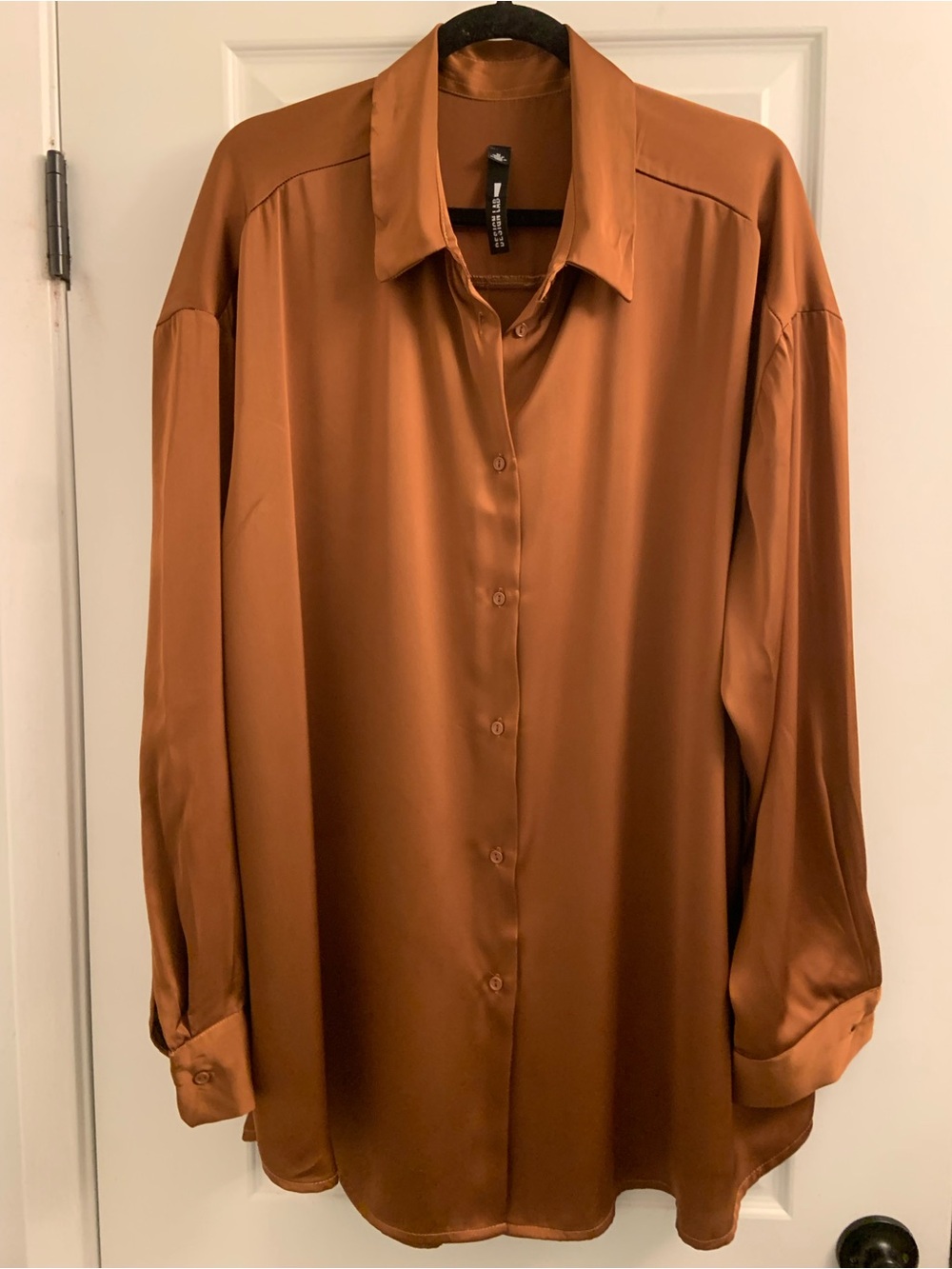Design Lab Lord & Taylor Satin Button-Down Shirt in Rust